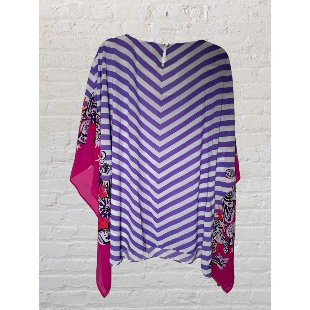BOB MACKIE Kimono Artsy Shells Large Semi Sheer Poncho Striped Nautical Beach - Picture 2 of 9